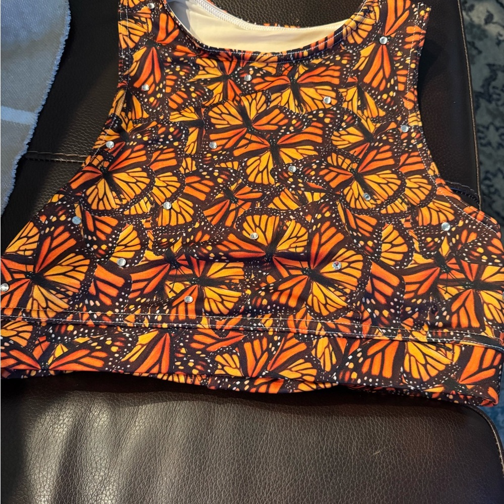 Brittany Allen Monarch and rhinestone sports bra sz XL